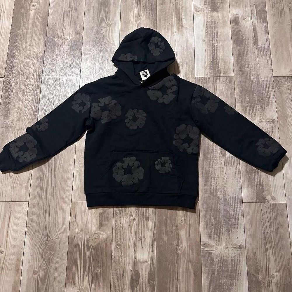 Black Hoodie with Floral Pattern